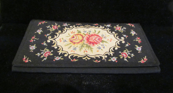 1930's Clutch Petit Point Purse Vintage Purse Floral Wallet Style Purse West German