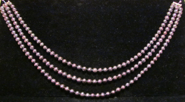 3 Strand Black Pearl Necklace 7.5mm Freshwater Black Pearls 925 Sterling Clasp Handmade OOAK