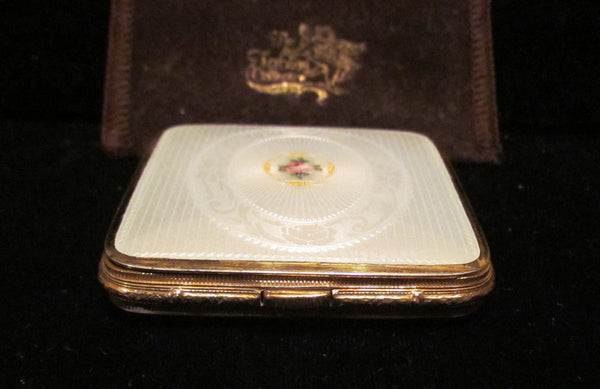 1930s Bliss Brothers Guilloche Powder Compact 24kt Gold Plated In Excellent Condition