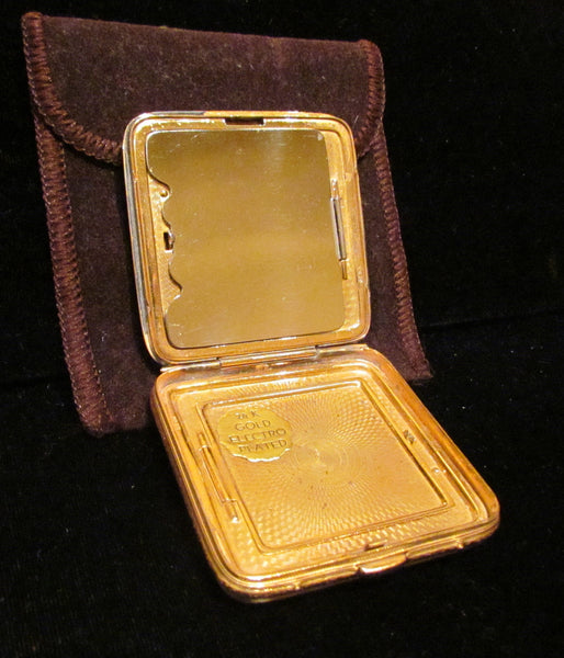 1930s Bliss Brothers Guilloche Powder Compact 24kt Gold Plated In Excellent Condition