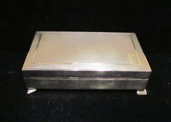 1945 Sterling Silver Cigarette Box Art Deco Tabletop Cigarette Case England Turner & Simpson Company