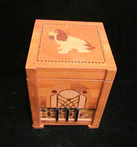 1940s Dog Cigarette Dispenser Wooden Box Occupied Japan
