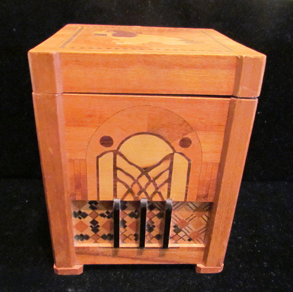 1940s Dog Cigarette Dispenser Wooden Box Occupied Japan