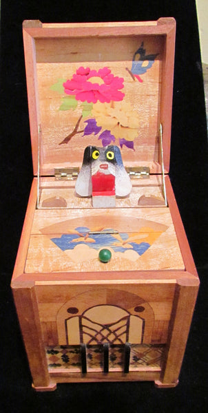 1940s Dog Cigarette Dispenser Wooden Box Occupied Japan