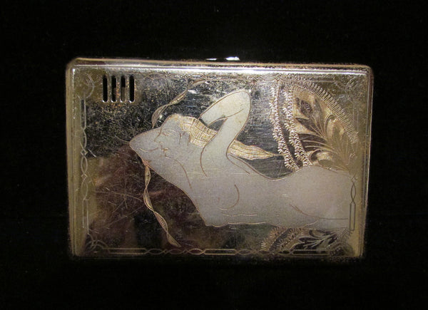 Vintage Silver Cigarette Case Lighter Art Nouveau Mermaid Magic Isoger Working Rare