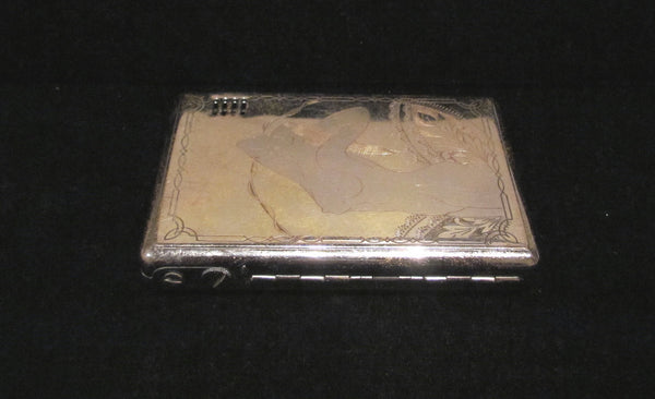 Vintage Silver Cigarette Case Lighter Art Nouveau Mermaid Magic Isoger Working Rare