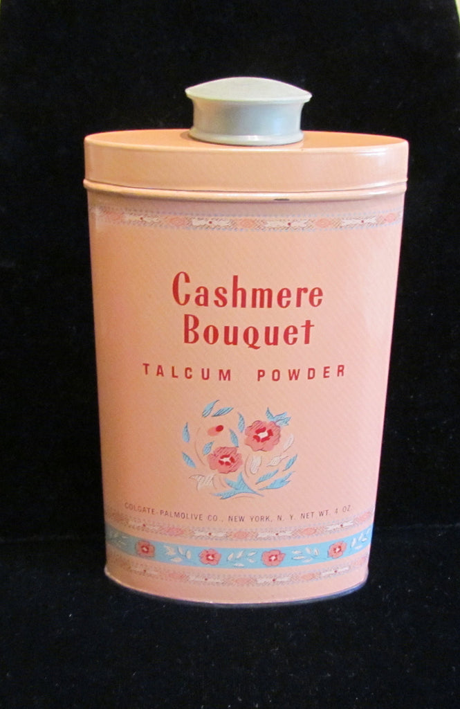 Cashmere Bouquet Talcum Powder Tin 1940s Art Deco Litho Graphics Vintage Full & Unused