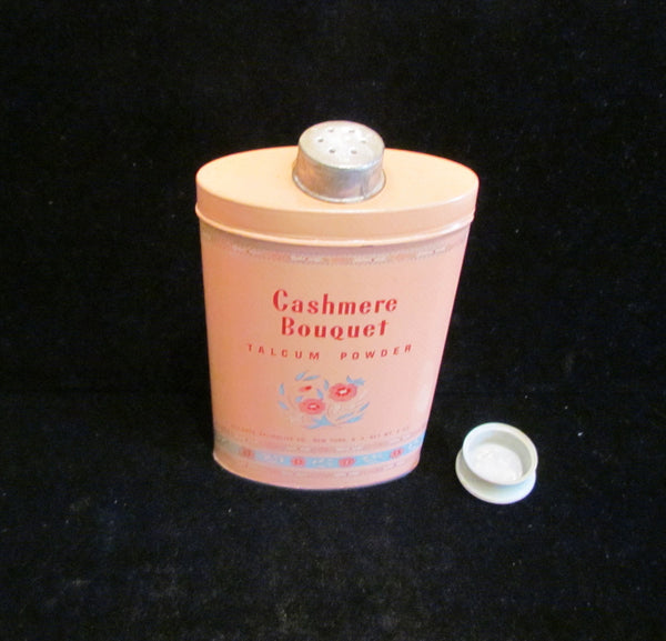 Cashmere Bouquet Talcum Powder Tin 1940s Art Deco Litho Graphics Vintage Full & Unused