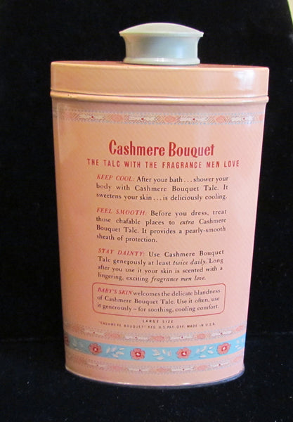 Cashmere Bouquet Talcum Powder Tin 1940s Art Deco Litho Graphics Vintage Full & Unused