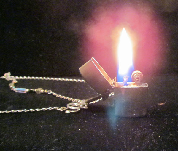 Vintage Lighter Steampunk Necklace Handmade Beaded OOAK Silver Pendant Necklace