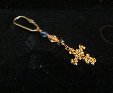 OOAK Handmade Cross Keychain Christian Beaded Religious Ladies Key Chain