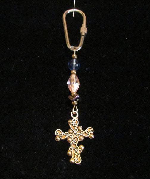 OOAK Handmade Cross Keychain Christian Beaded Religious Ladies Key Chain