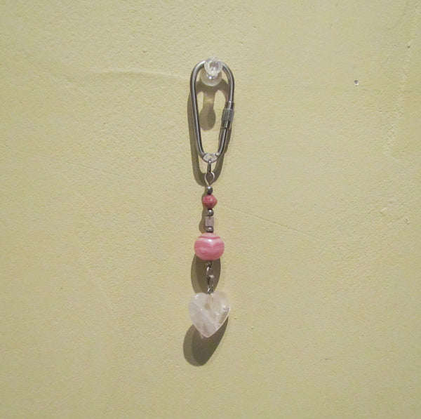 Handmade Quartz Heart Keychain OOAK Beaded Key chain