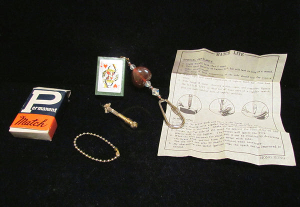 Lighter Key Chain Vintage Queen Of Hearts Permanent Match Lighter OOAK Handmade Keychain