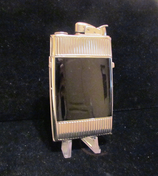 Vintage Evans Cigarette Case Lighter Art Deco Black Enamel & Silver Excellent Working Condition