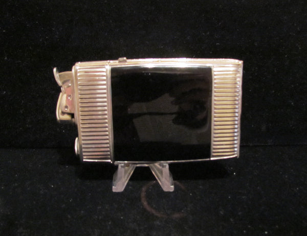 Vintage Evans Cigarette Case Lighter Art Deco Black Enamel & Silver Excellent Working Condition