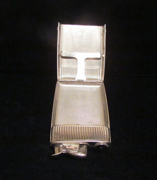 Vintage Evans Cigarette Case Lighter Art Deco Black Enamel & Silver Excellent Working Condition