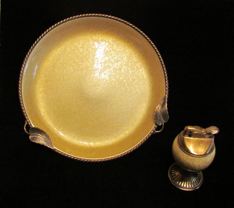 1950's Evans Guilloche Lighter Ashtray Set Vintage Enamel Working Table Lighter And Ashtray