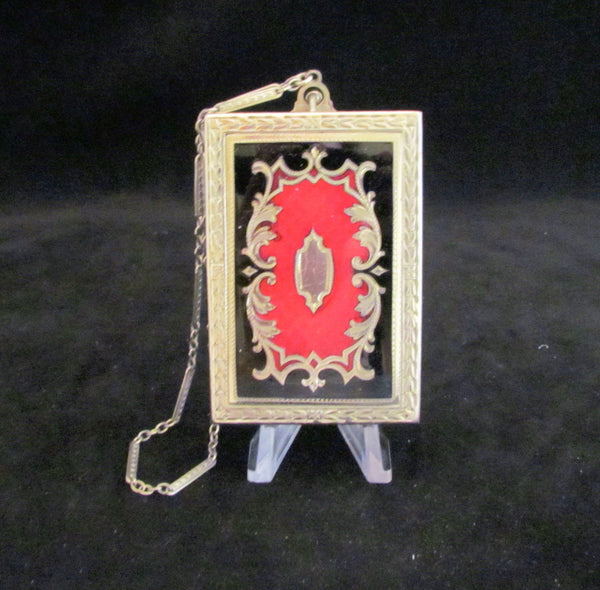 Vintage Red & Black Enamel Compact Purse 1920s Antique Mirror Powder Rouge & Lipstick Compact Dance Purse