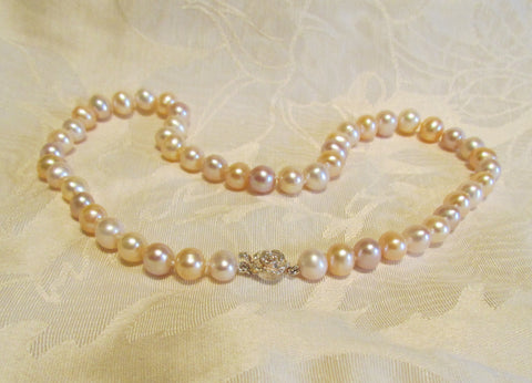 Freshwater Multi Color Pearl Necklace Sterling Silver Floral Clasp Wedding Necklace AA 9mm Bridal Necklace