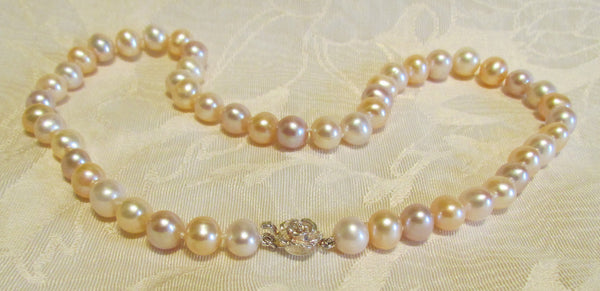 Freshwater Multi Color Pearl Necklace Sterling Silver Floral Clasp Wedding Necklace AA 9mm Bridal Necklace