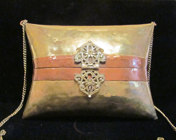 1930's Brass & Copper Pillow Purse Wedding Formal Shell Evening Bag