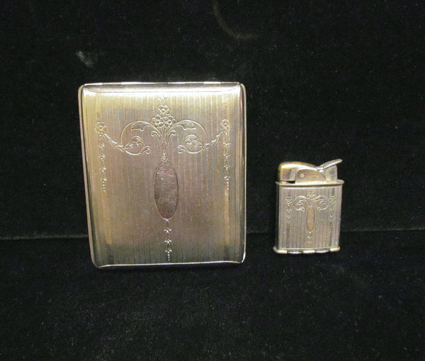 Evans Silver Cigarette Case & Lighter Set 1930's Working Spitfire Lighter