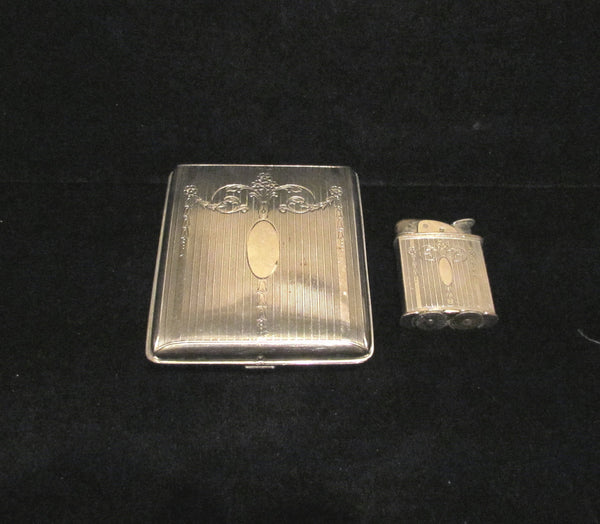 Evans Silver Cigarette Case & Lighter Set 1930's Working Spitfire Lighter