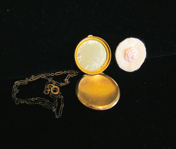 Antique German Guilloche Compact Necklace Powder Compact Locket Chatelaine 1910's