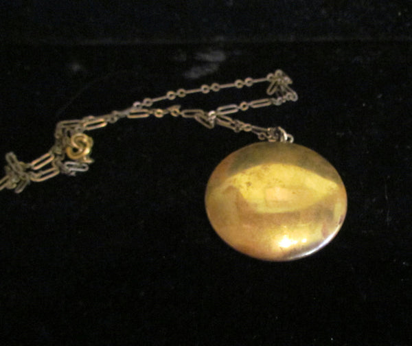 Antique German Guilloche Compact Necklace Powder Compact Locket Chatelaine 1910's