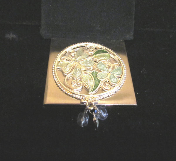Butterfly Enamel Mirror Compact Silver Pocket Purse Compact