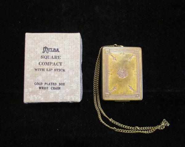 1919 Melba Compact Purse 14Kt Gold Plated Art Nouveau Wristlet Compact Original Box