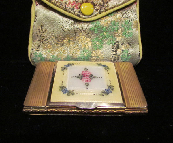 1930s La Mode Guilloche Enamel Powder Rouge And Lipstick Compact Excellent Condition