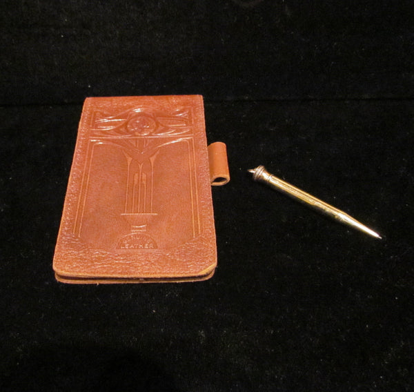 1920's Gold Chatelaine Mechanical Pencil Art Nouveau Note Pad  Vintage Ladies Leather Wallet Propelling Pencil