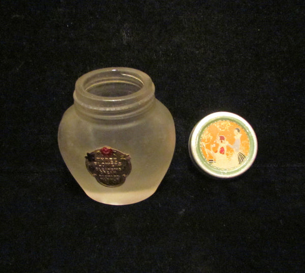 1920's Richard Hudnut Three Flowers Jar Vanishing Cream Frosted Satin Bottle Gold Foil Label Litho Lid