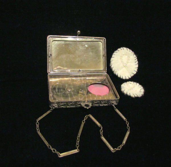 1926 D F Briggs Victorian Silver Guilloche Wristlet Compact Dance Purse