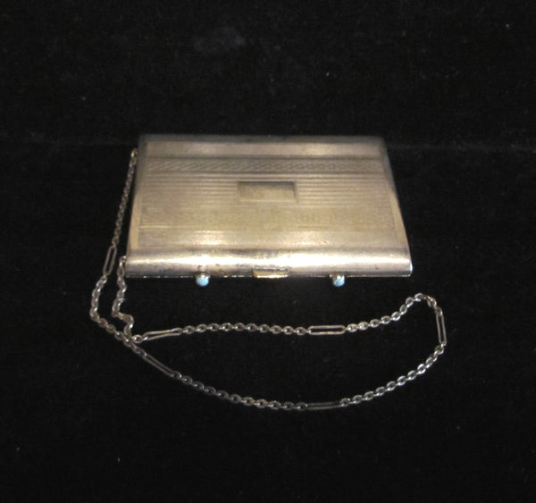 1910s Nickel Silver Compact Purse Turquoise Clasps Dance Purse Excellent Condition