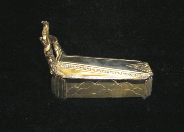 1920s Art Deco Silver Plated Powder Box Coffin Gazelle Weidlich Brothers Beauty Box Rare