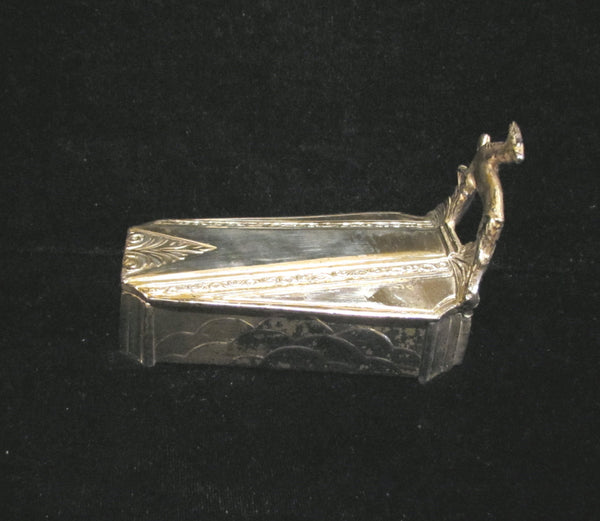 1920s Art Deco Silver Plated Powder Box Coffin Gazelle Weidlich Brothers Beauty Box Rare