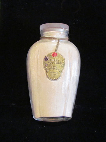 1920's Richard Hudnut Bottle Vintage Bath Salts Three Flowers Perfume Bottle Vintage Bath Crystals Bottle Full & Unused