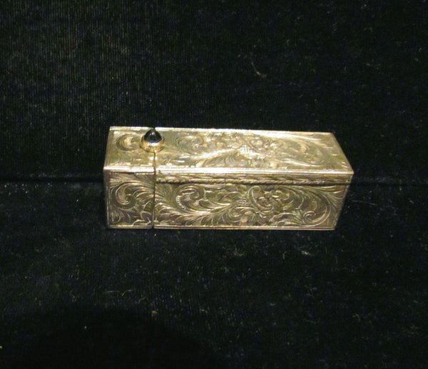800 Silver Italian Lipstick & Mirror Case Vintage Lipstick Holder Sapphire Clasp 1910s