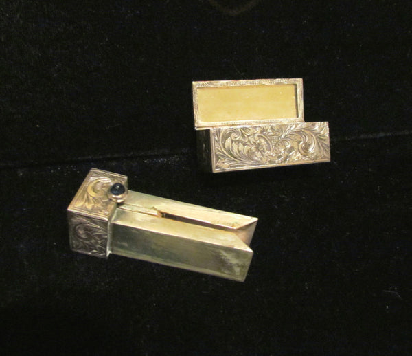800 Silver Italian Lipstick & Mirror Case Vintage Lipstick Holder Sapphire Clasp 1910s