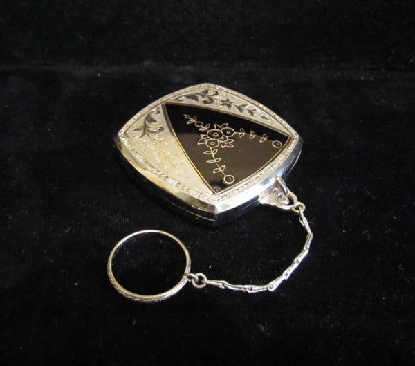 1920s Evans Compact Purse Art Nouveau Enamel Powder Rouge Compact Dance Purse Finger Ring