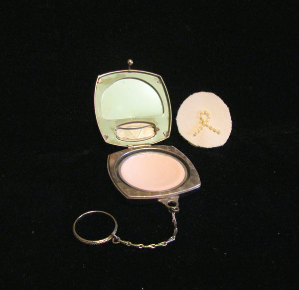 1920s Evans Compact Purse Art Nouveau Enamel Powder Rouge Compact Dance Purse Finger Ring