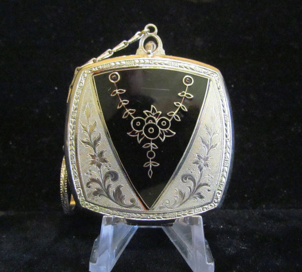 1920s Evans Compact Purse Art Nouveau Enamel Powder Rouge Compact Dance Purse Finger Ring