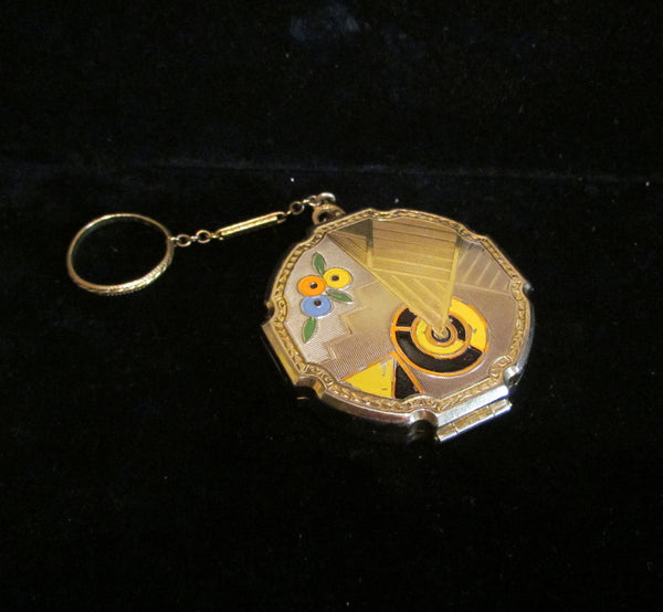 Art Deco Evans Compact Purse 1920's Vintage Enamel Powder Dance Purse Finger Ring