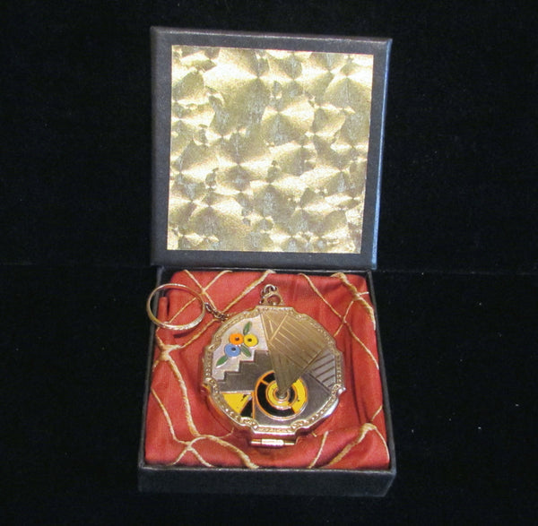 Art Deco Evans Compact Purse 1920's Vintage Enamel Powder Dance Purse Finger Ring