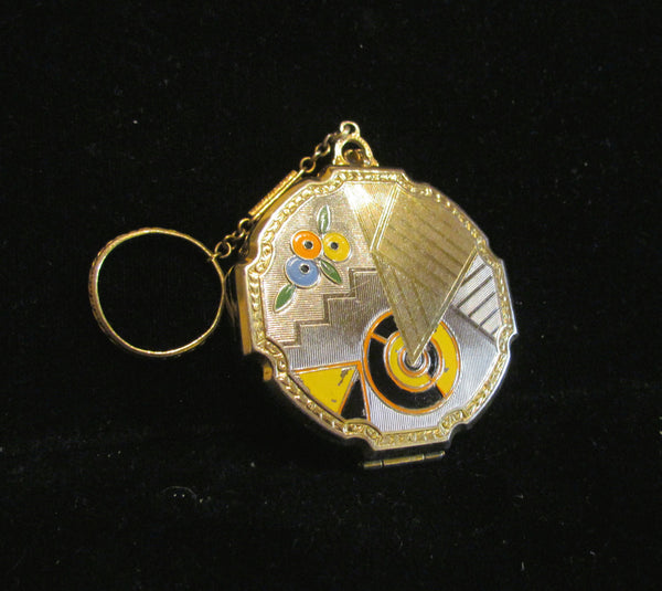 Art Deco Evans Compact Purse 1920's Vintage Enamel Powder Dance Purse Finger Ring