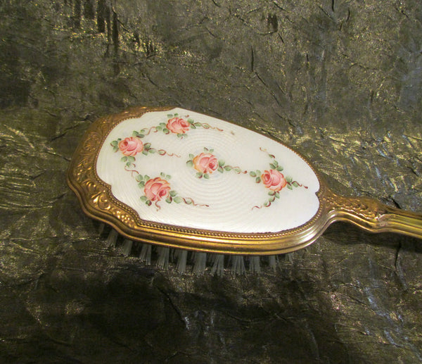 1930's Guilloche Vanity Set Vintage Dresser Set Enamel Brush Mirror & Comb Rare