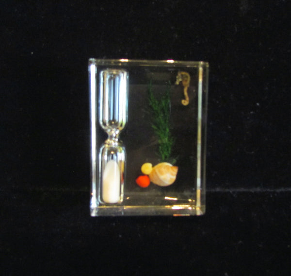 Clearfloat Lucite Timer Sea Shells Seahorse 1950's Sand Timer Unused In Original Box Mid Century
